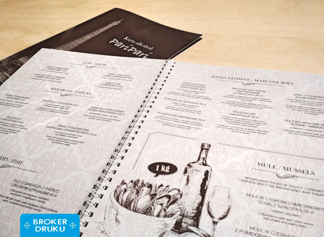 pari pari menu broszury bindowane broker druku